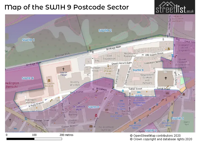 Map of the SW1H 9 and surrounding postcode sector