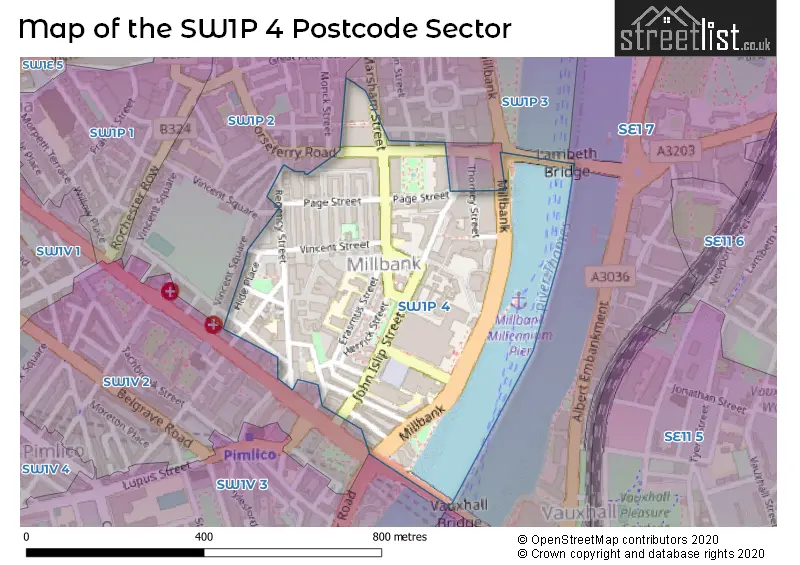 Map of the SW1P 4 and surrounding postcode sector