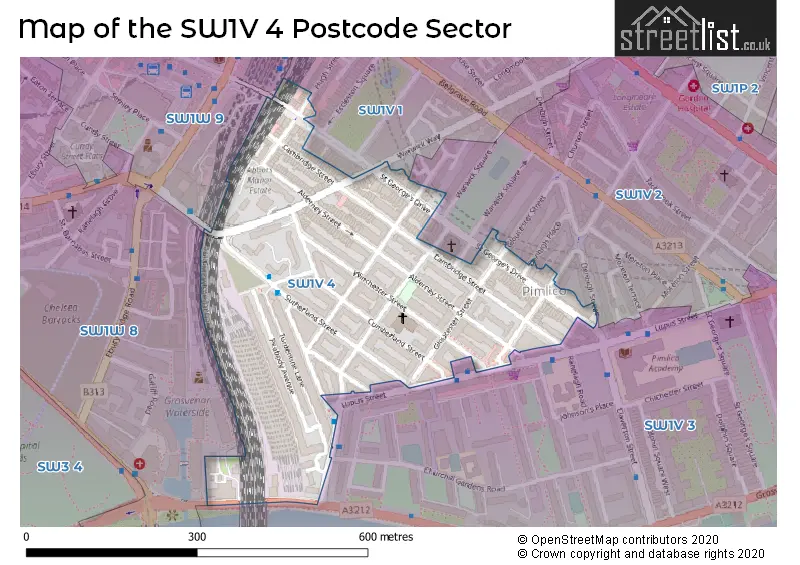 Map of the SW1V 4 and surrounding postcode sector