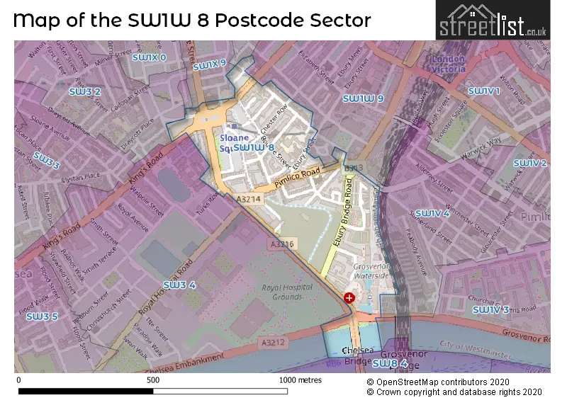 Map of the SW1W 8 and surrounding postcode sector