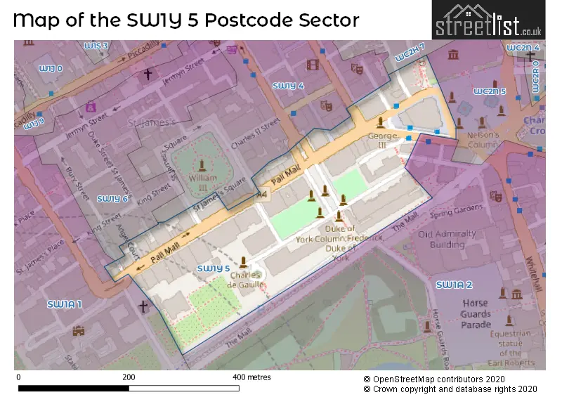Map of the SW1Y 5 and surrounding postcode sector
