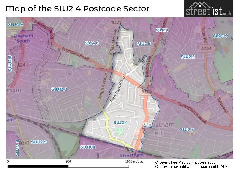 Map of the SW2 4 and surrounding postcode sector