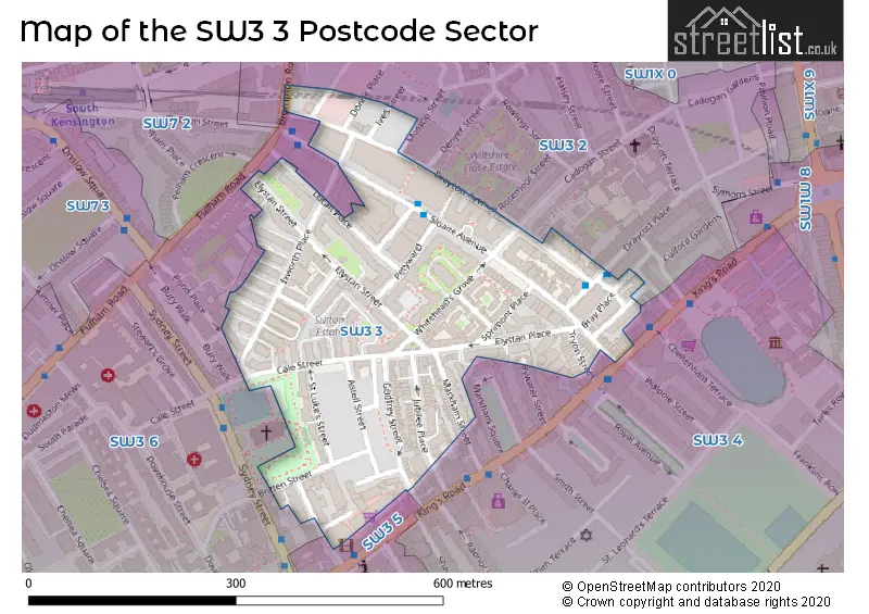 Map of the SW3 3 and surrounding postcode sector