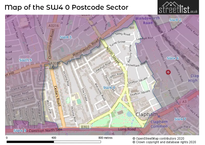 Map of the SW4 0 and surrounding postcode sector