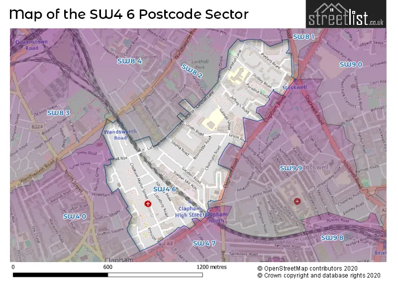 Map of the SW4 6 and surrounding postcode sector