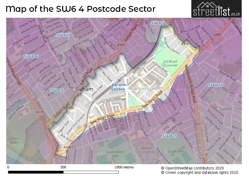 Map of the SW6 4 and surrounding postcode sector