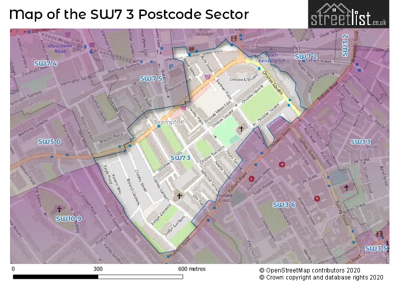 Map of the SW7 3 and surrounding postcode sector