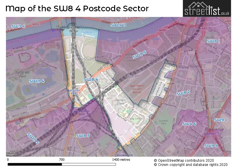 Map of the SW8 4 and surrounding postcode sector