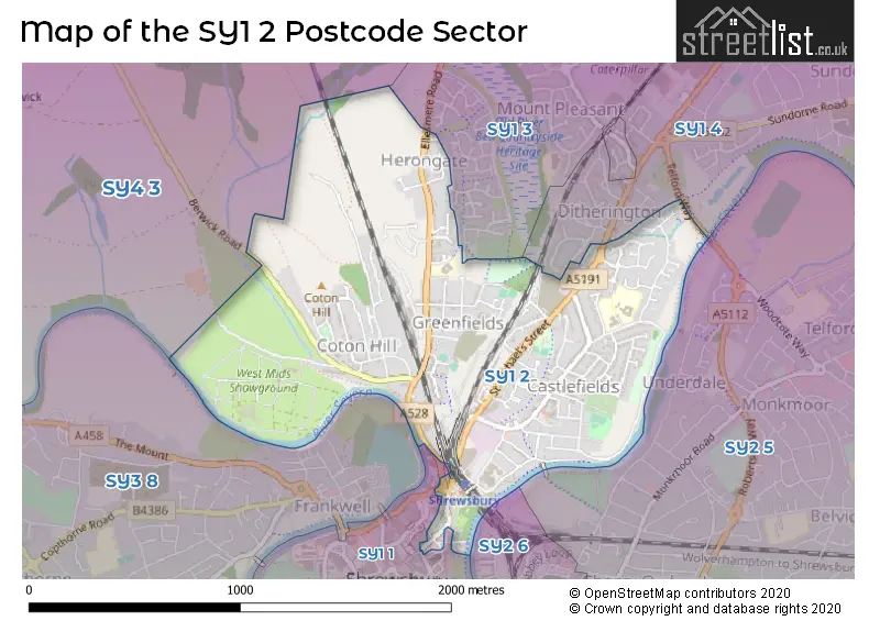 Map of the SY1 2 and surrounding postcode sector