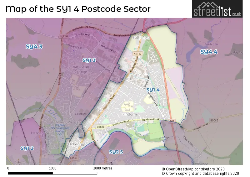 Map of the SY1 4 and surrounding postcode sector