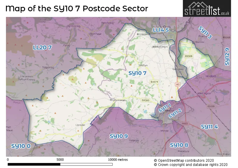 Map of the SY10 7 and surrounding postcode sector