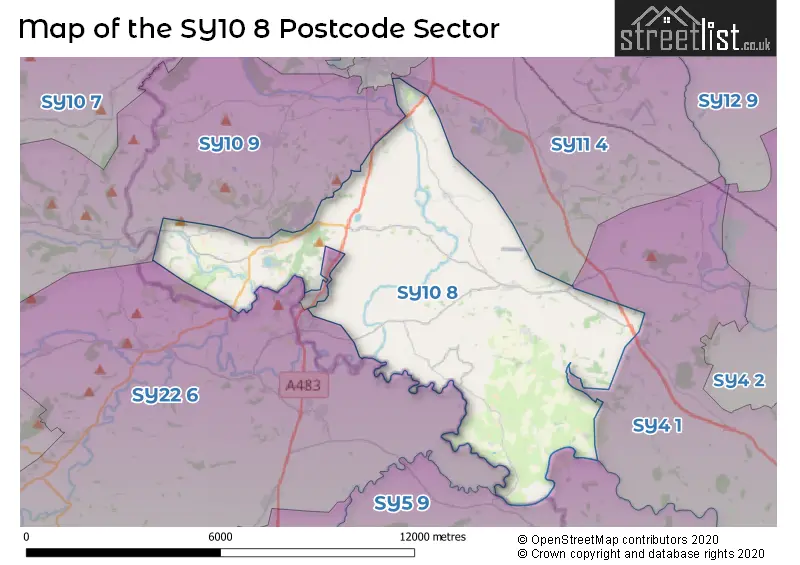 Map of the SY10 8 and surrounding postcode sector