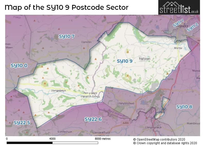 Map of the SY10 9 and surrounding postcode sector