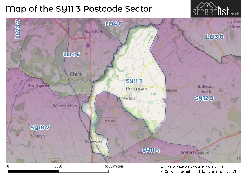 Map of the SY11 3 and surrounding postcode sector