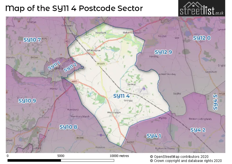 Map of the SY11 4 and surrounding postcode sector
