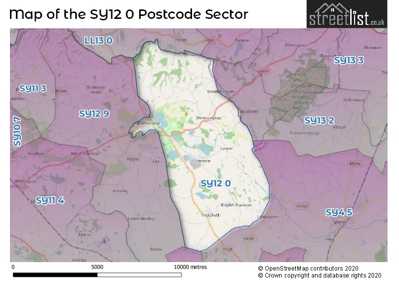 Map of the SY12 0 and surrounding postcode sector