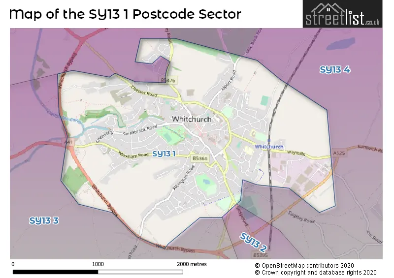 Map of the SY13 1 and surrounding postcode sector