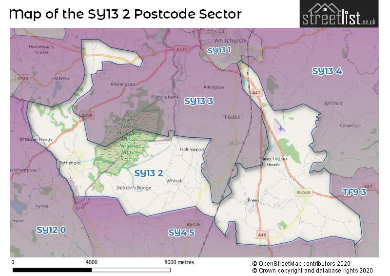 Map of the SY13 2 and surrounding postcode sector