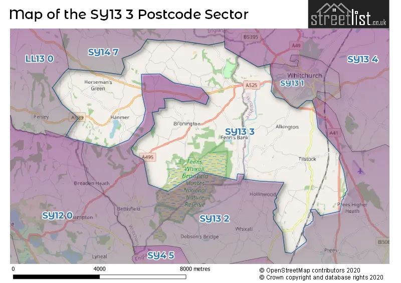 Map of the SY13 3 and surrounding postcode sector