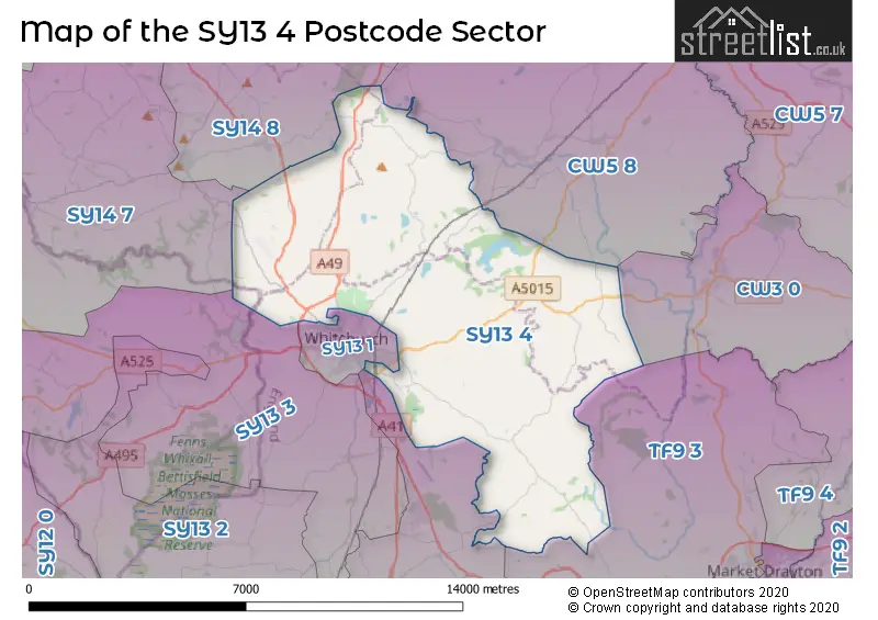 Map of the SY13 4 and surrounding postcode sector
