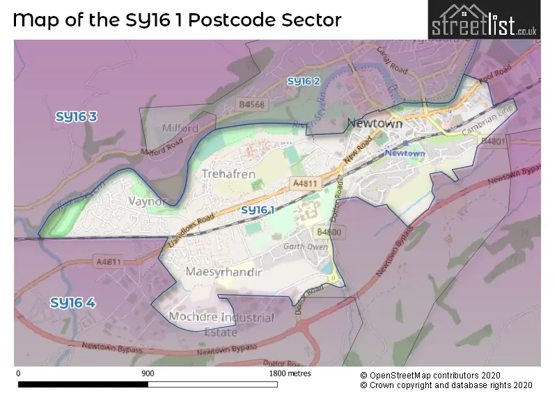 Map of the SY16 1 and surrounding postcode sector