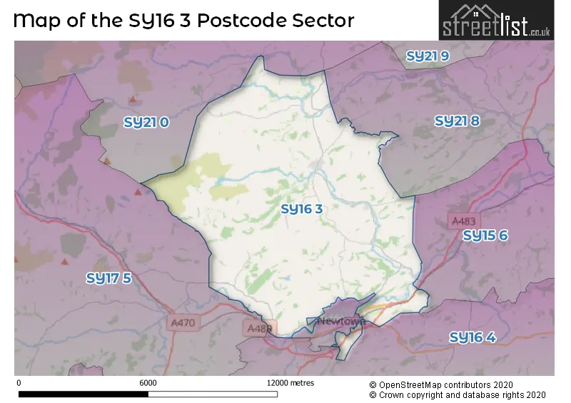 Map of the SY16 3 and surrounding postcode sector
