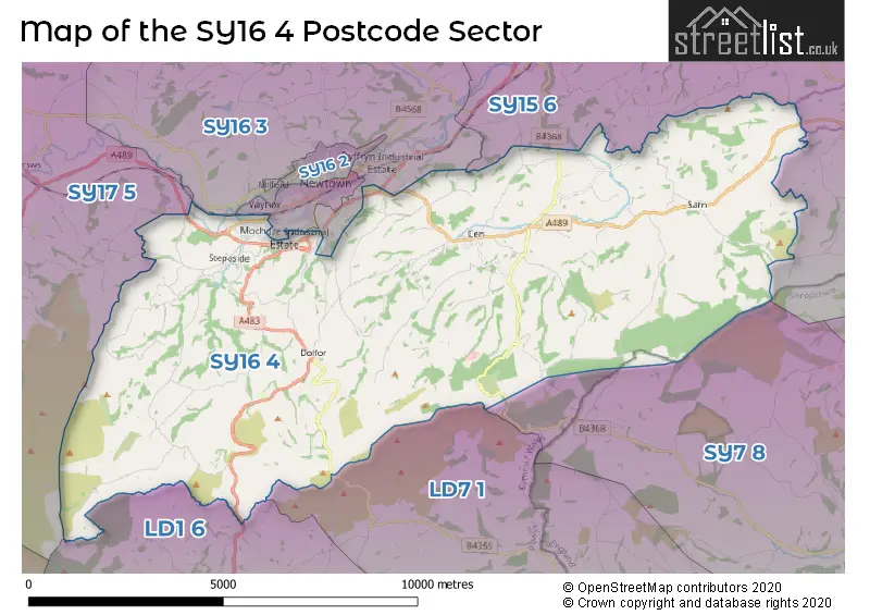 Map of the SY16 4 and surrounding postcode sector