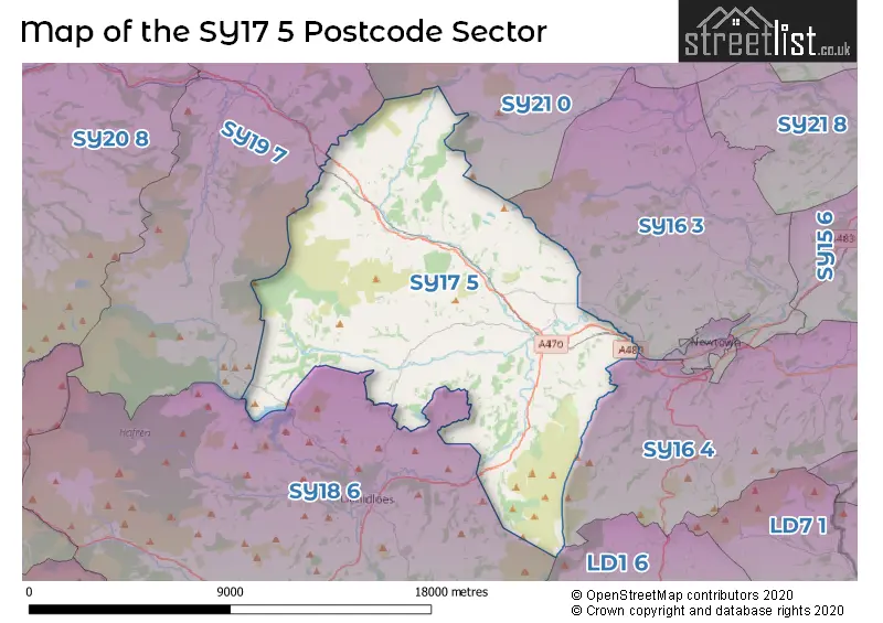 Map of the SY17 5 and surrounding postcode sector