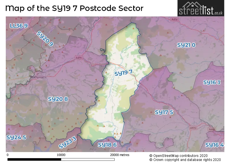 Map of the SY19 7 and surrounding postcode sector