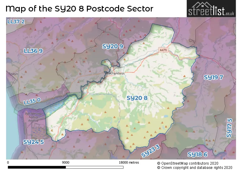 Map of the SY20 8 and surrounding postcode sector