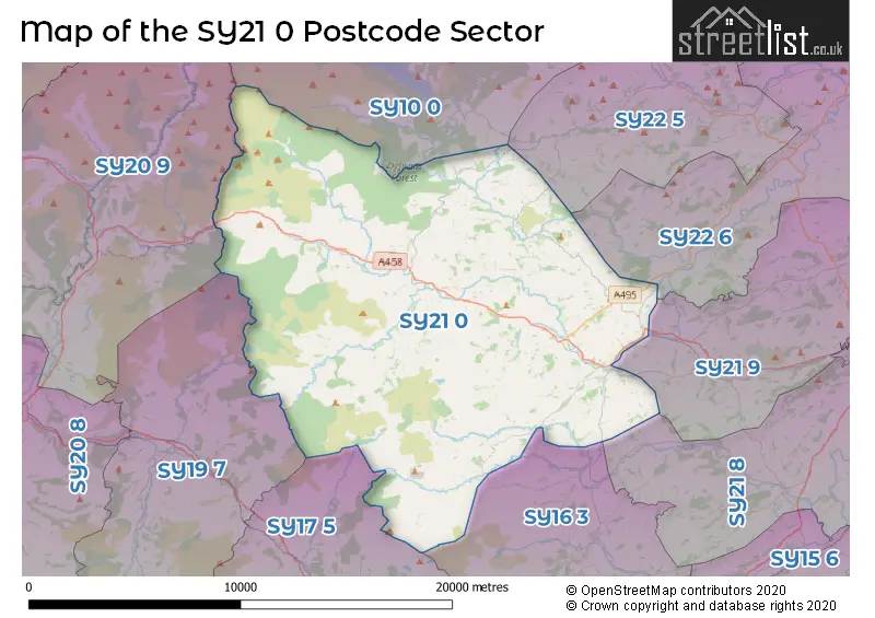 Map of the SY21 0 and surrounding postcode sector