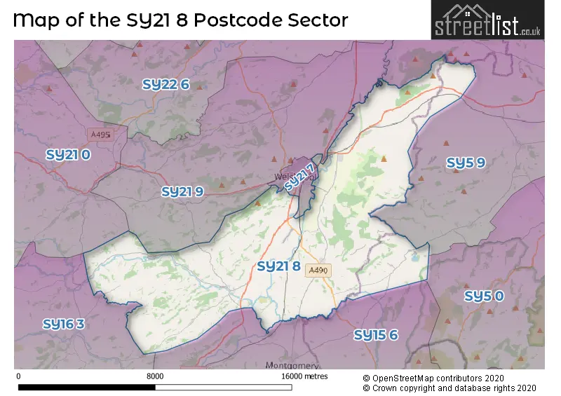 Map of the SY21 8 and surrounding postcode sector