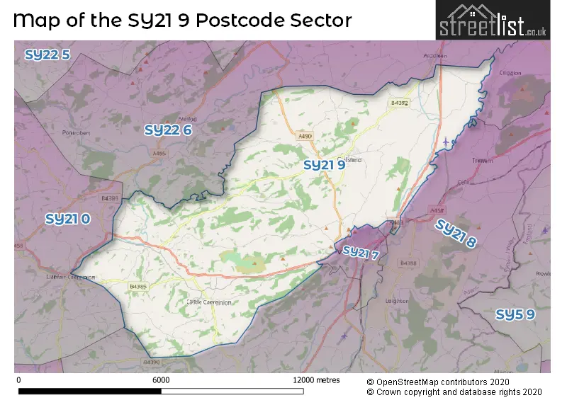 Map of the SY21 9 and surrounding postcode sector