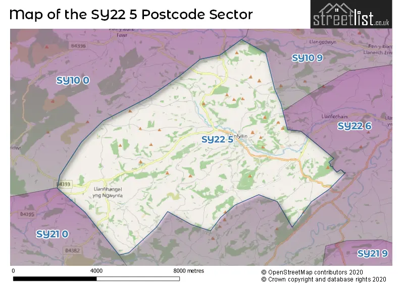 Map of the SY22 5 and surrounding postcode sector