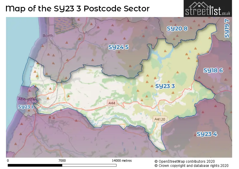 Map of the SY23 3 and surrounding postcode sector
