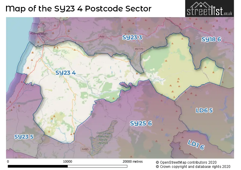 Map of the SY23 4 and surrounding postcode sector
