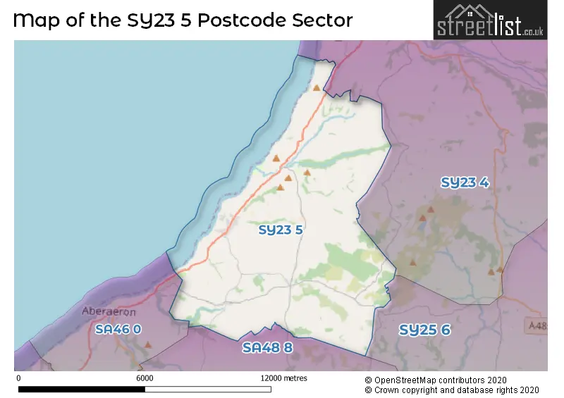 Map of the SY23 5 and surrounding postcode sector