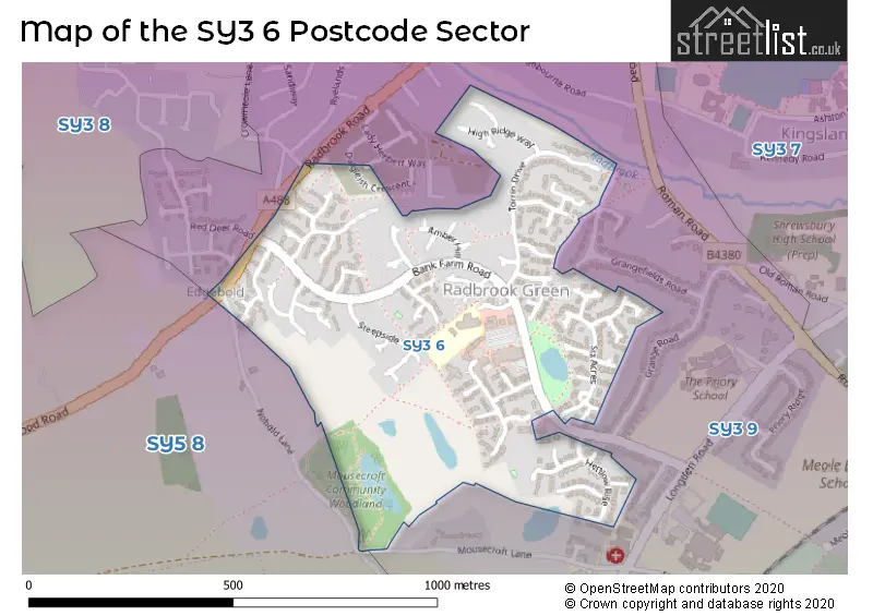 Map of the SY3 6 and surrounding postcode sector