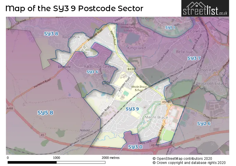 Map of the SY3 9 and surrounding postcode sector