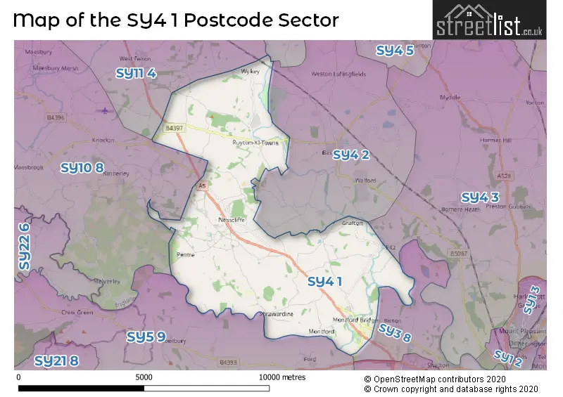 Map of the SY4 1 and surrounding postcode sector