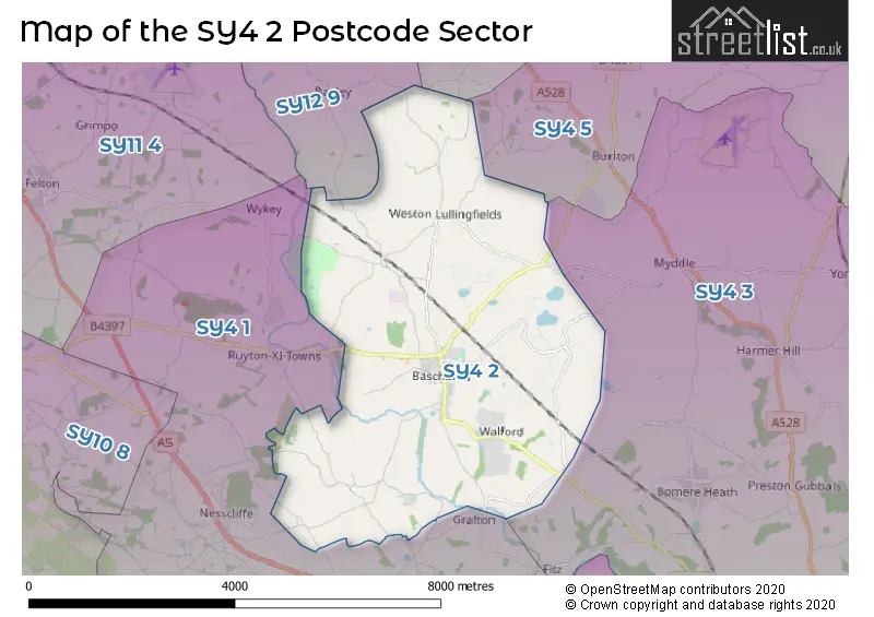 Map of the SY4 2 and surrounding postcode sector