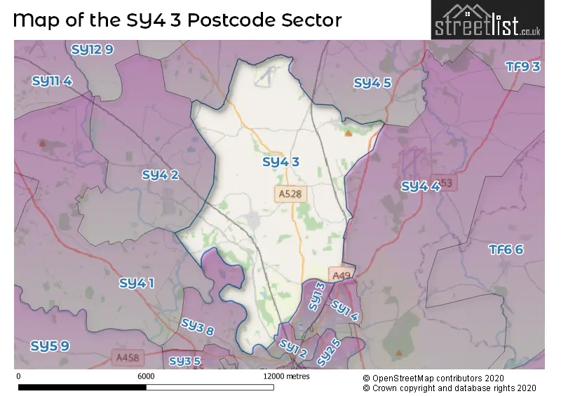 Map of the SY4 3 and surrounding postcode sector