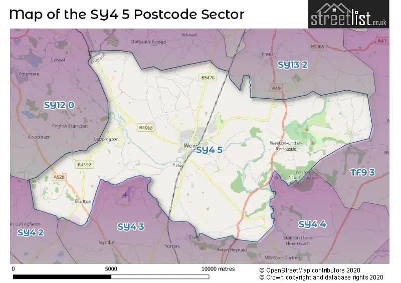 Map of the SY4 5 and surrounding postcode sector
