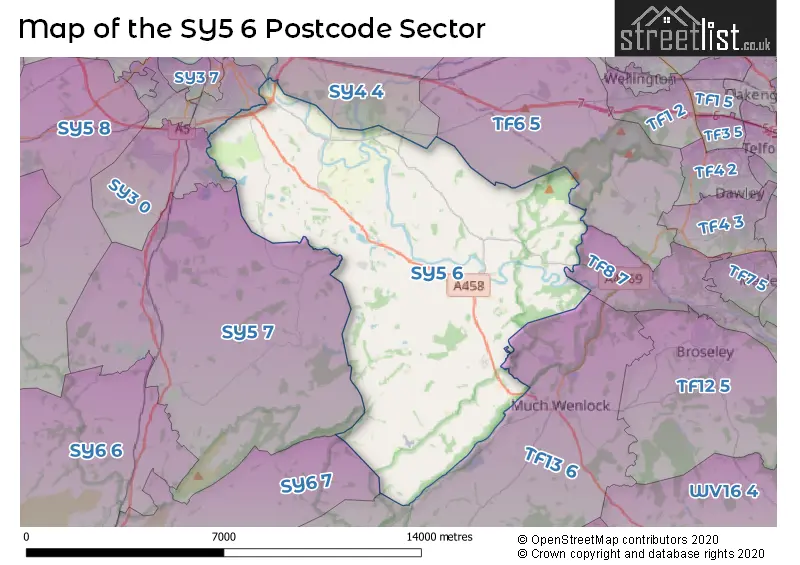 Map of the SY5 6 and surrounding postcode sector
