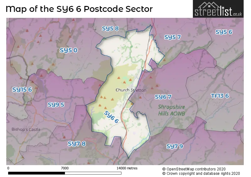 Map of the SY6 6 and surrounding postcode sector
