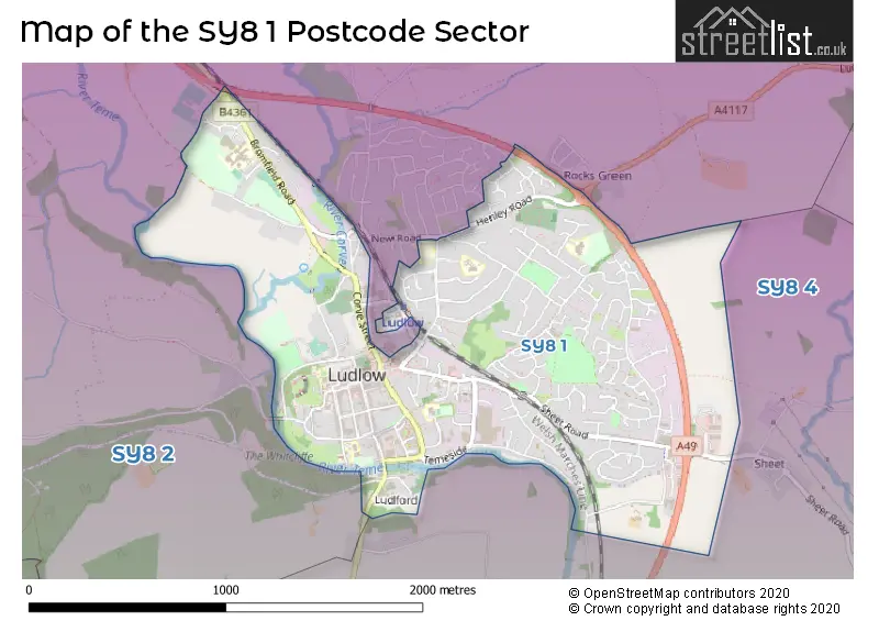 Map of the SY8 1 and surrounding postcode sector