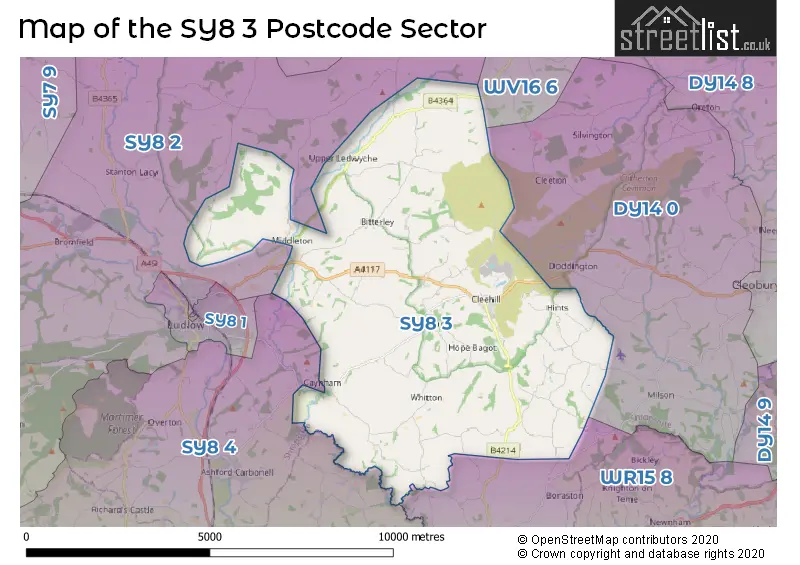 Map of the SY8 3 and surrounding postcode sector