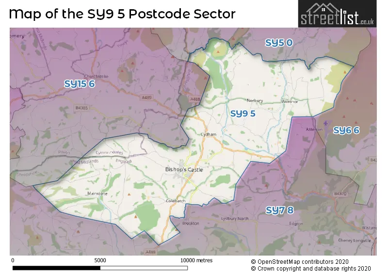 Map of the SY9 5 and surrounding postcode sector