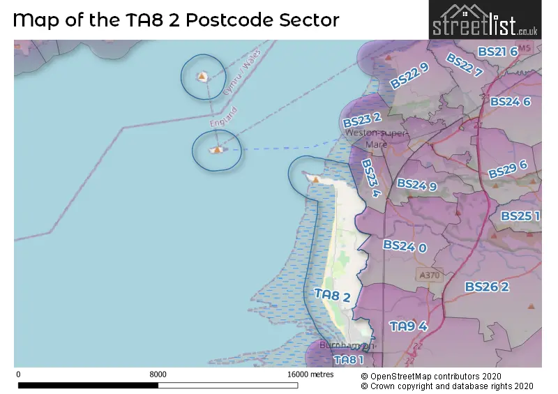 Map of the TA8 2 and surrounding postcode sector