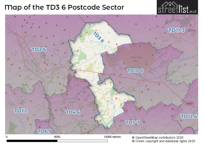 Map of the TD3 6 and surrounding postcode sector